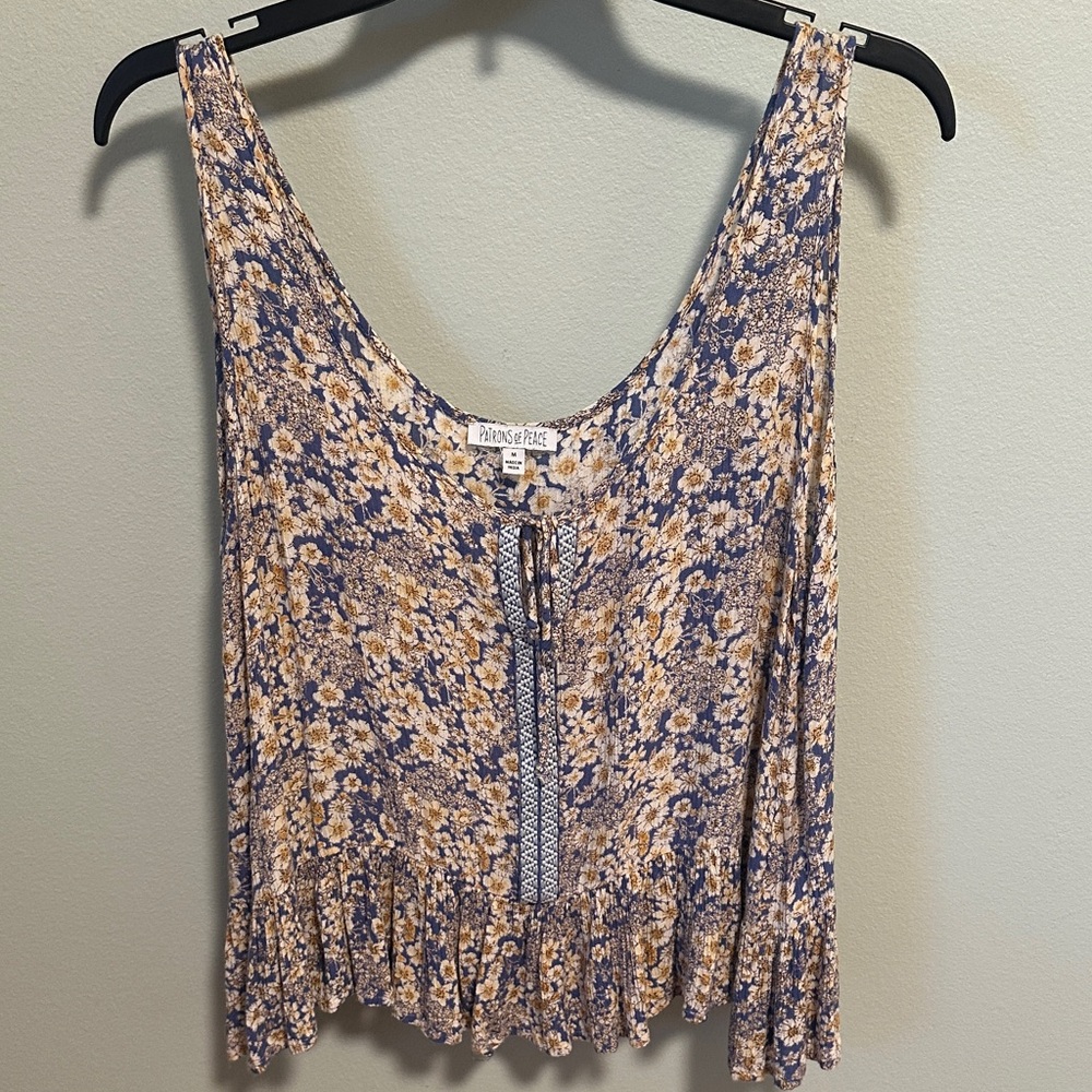 Patrons of Peace Floral Tank Top - Navy and Yellow